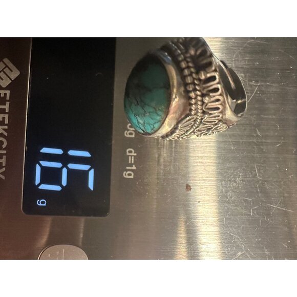 Sterling Silver Turquoise Oval Ring - ADJUSTABLE - Picture 7 of 7
